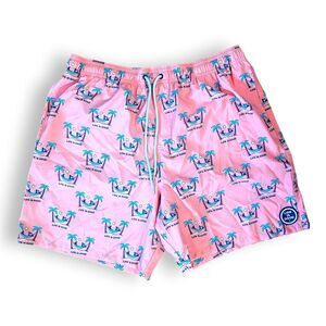 Life Is Good Mens Swim Trunks Board Shorts Drawstring Palm Tree Print Coral  XL